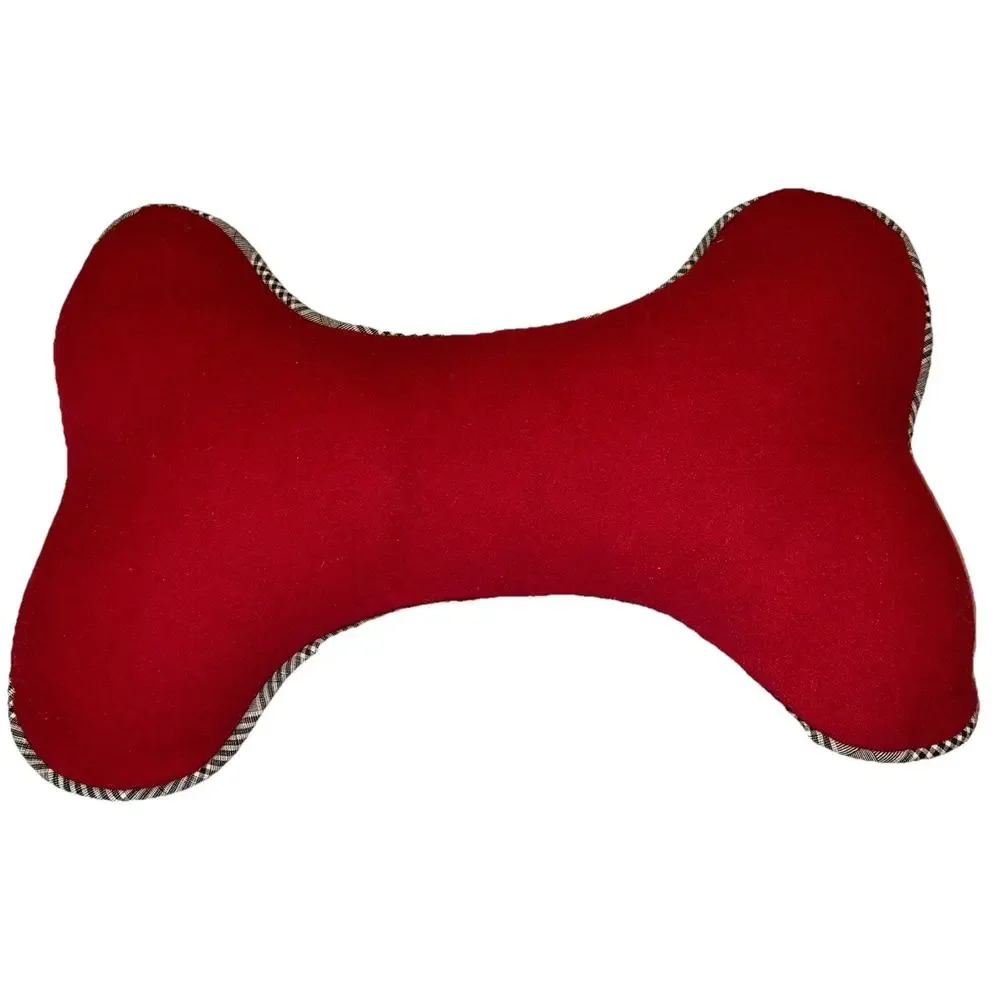 Dog Bone Shaped Pillow Red Houndstooth Trim NWT Novelty D Stevens Brand